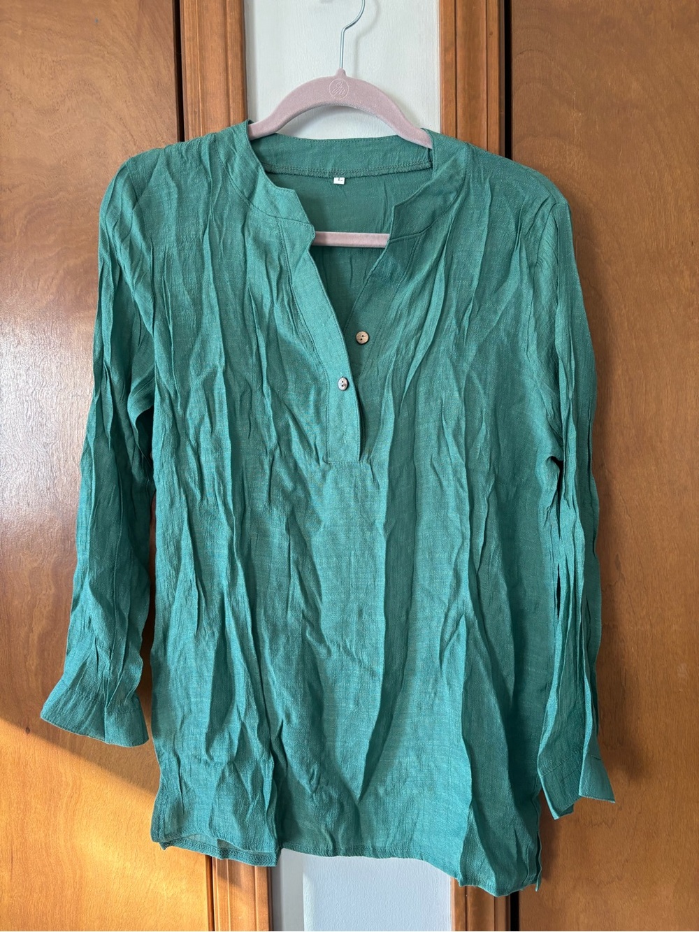 Women’s Green Lightweight Button Henley Top